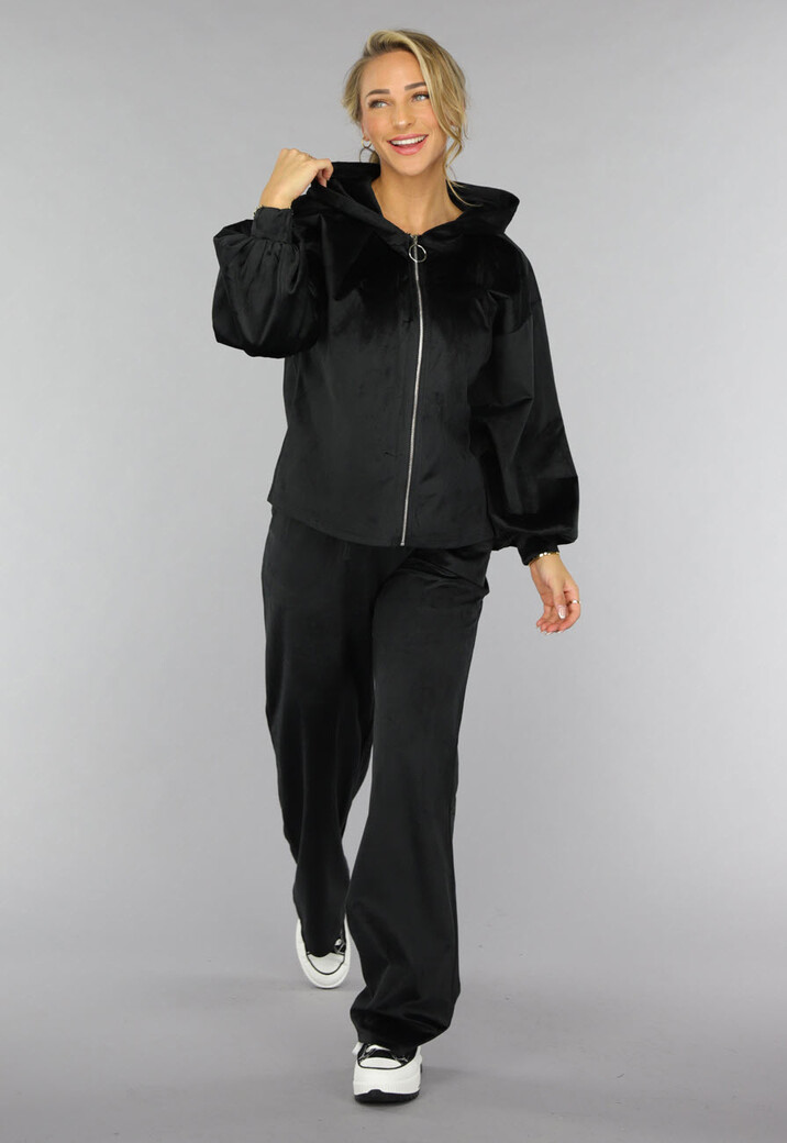 Zwart Velours Wide Leg Huispak