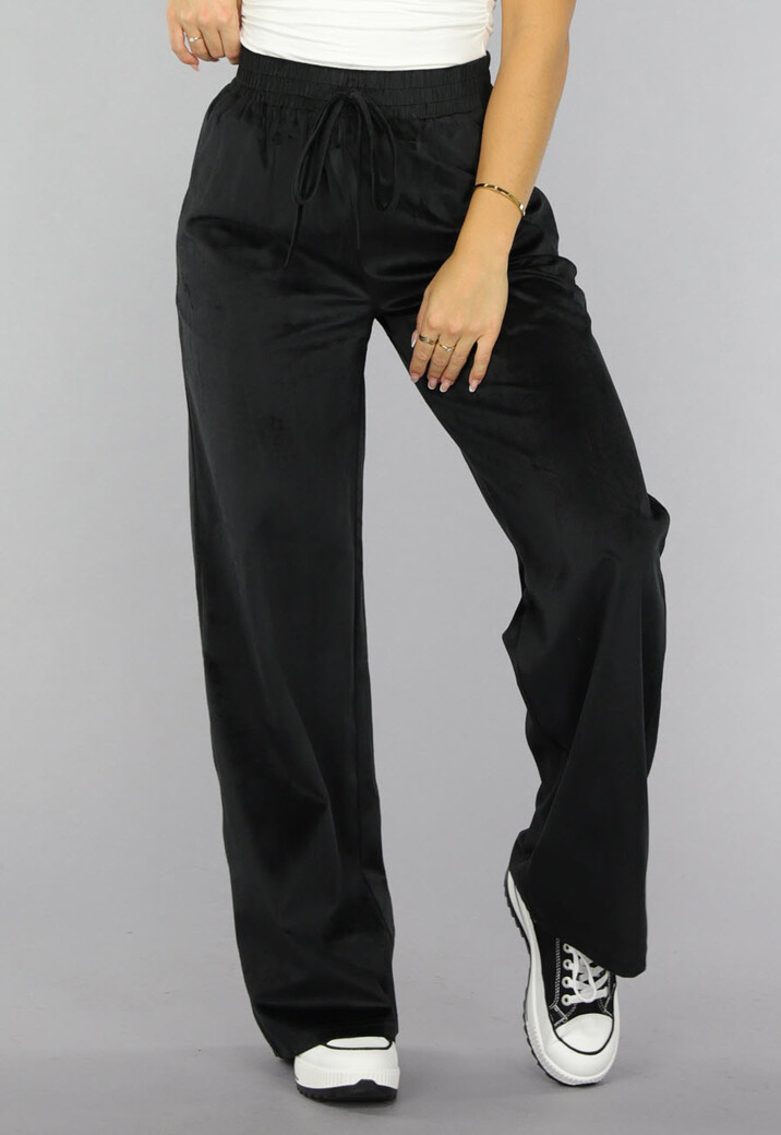 Zwart Velours Wide Leg Huispak
