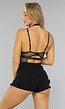 Speelse Zwarte Lederlook Bodysuit met Strappy Detail