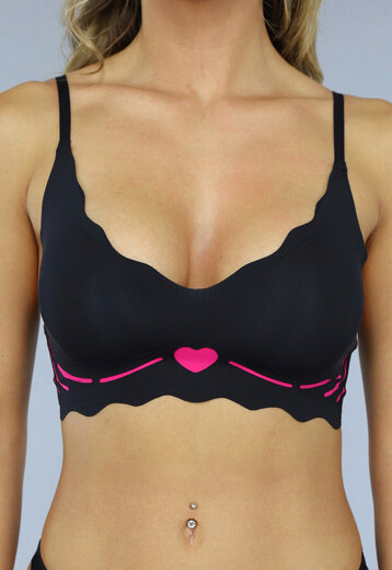 NEW0210 Zwarte Naadloze Bralette met Roze Hart Detail