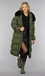 Donkergroene Oversized Puffer Jas met Bontkraag