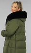 Donkergroene Oversized Puffer Jas met Bontkraag