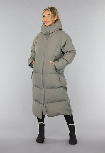 NEW0210 Grijze Lange Puffer Winterjas