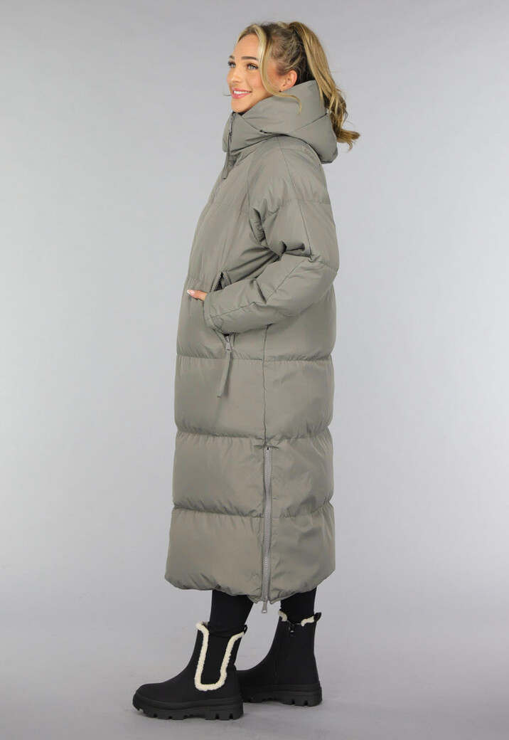 Grijze Lange Puffer Winterjas