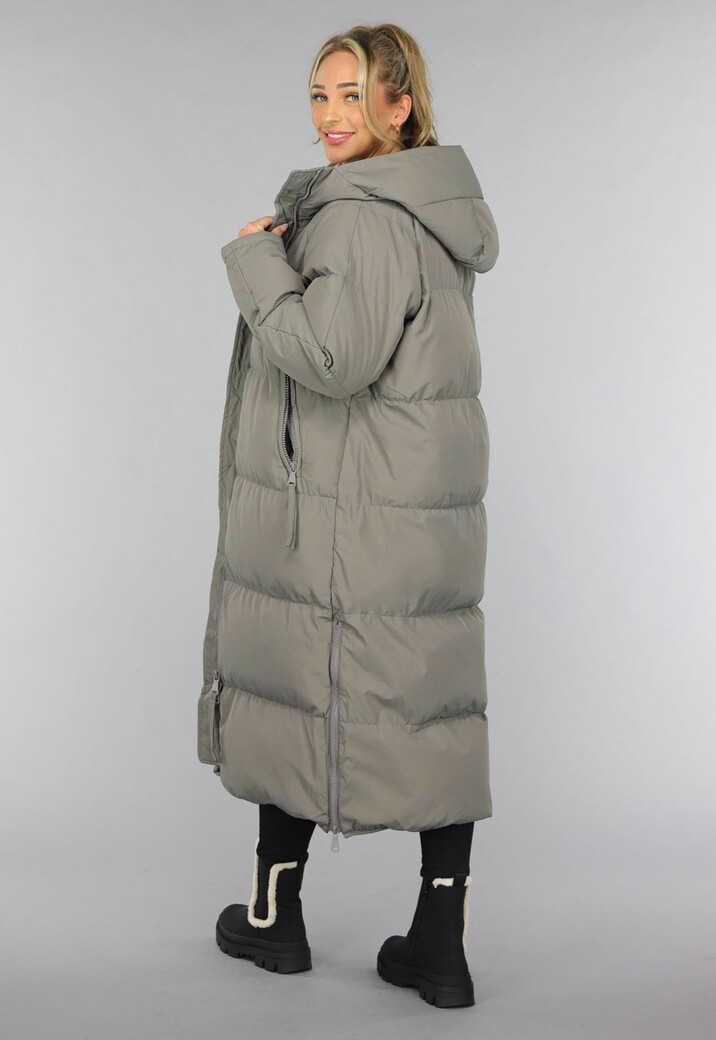 Grijze Lange Puffer Winterjas