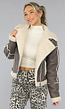 Taupe Lederlook Lammy Coat met Gesp Details