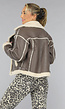 Taupe Lederlook Lammy Coat met Gesp Details