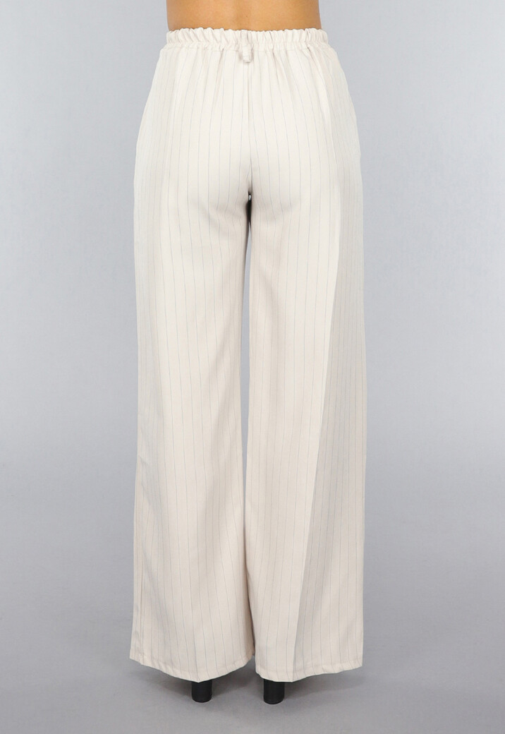 Beige Wide Leg Pantalon met Streepjes Patroon