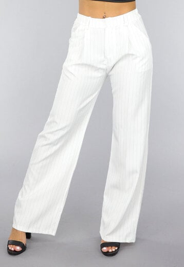 NEW0409 Witte Gestreepte Wide Leg Pantalon