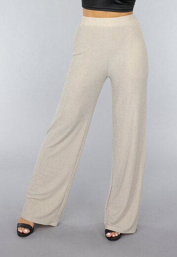 NEW0210 Beige Elastische Glitter Broek