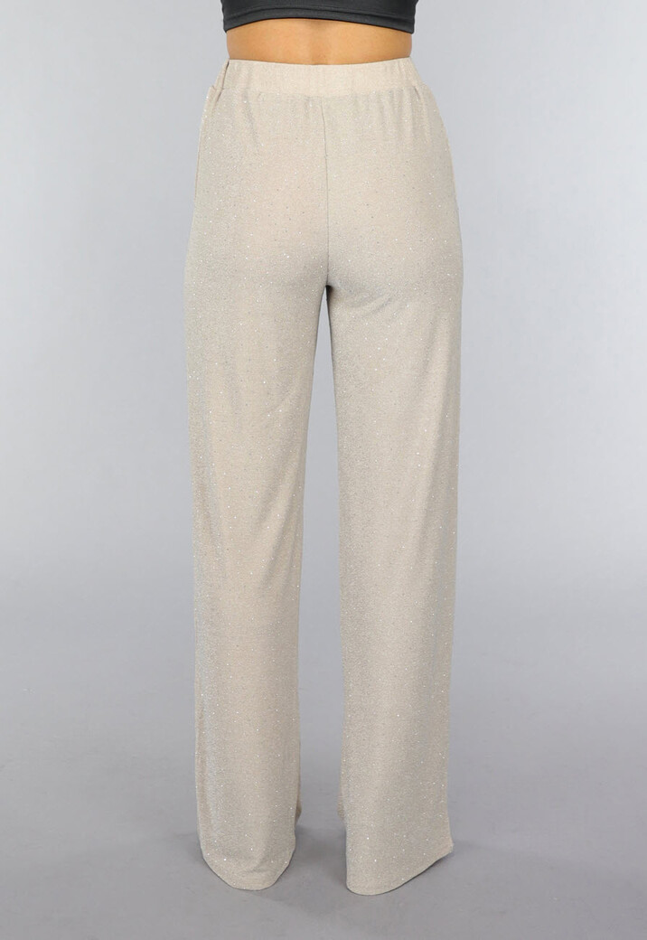 Beige Elastische Glitter Broek