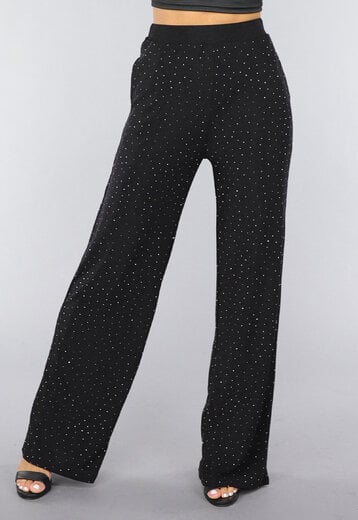 NEW0210 Zwarte Wide Leg Glitter Broek