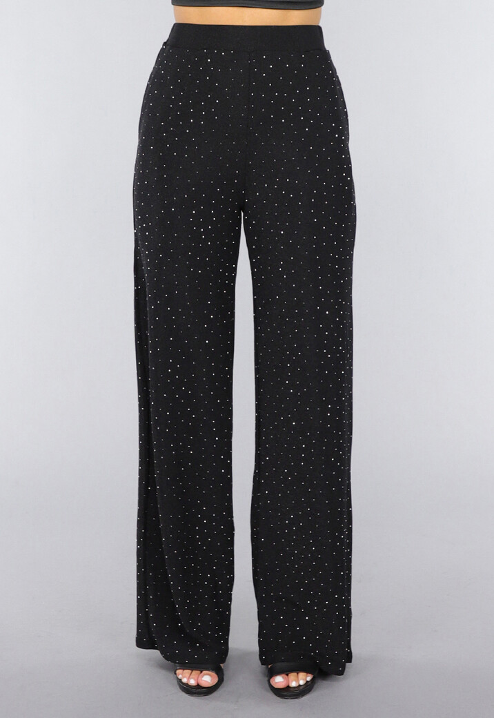 Zwarte Wide Leg Glitter Broek