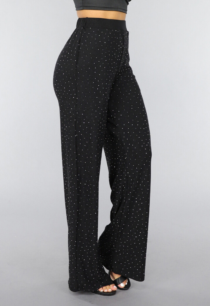 Zwarte Wide Leg Glitter Broek