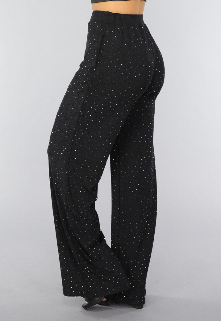 Zwarte Wide Leg Glitter Broek