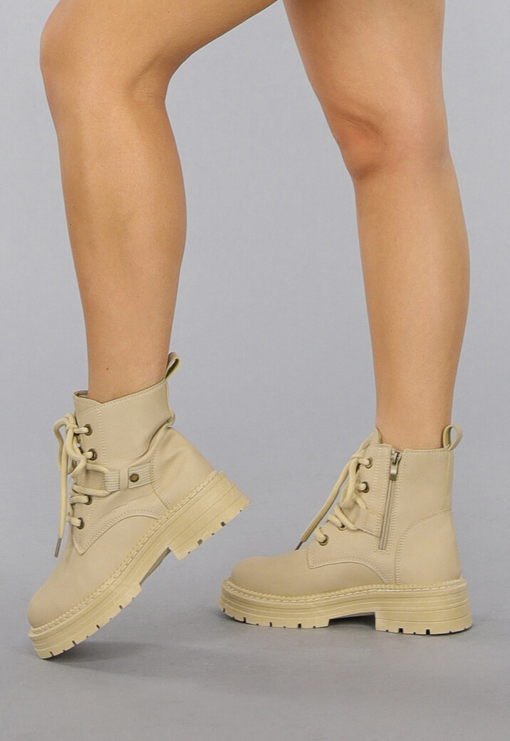 Beige Matte Lederlook Enkellaars