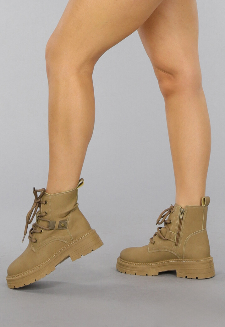 Taupe Enkellaarsjes met Geborstelde Look