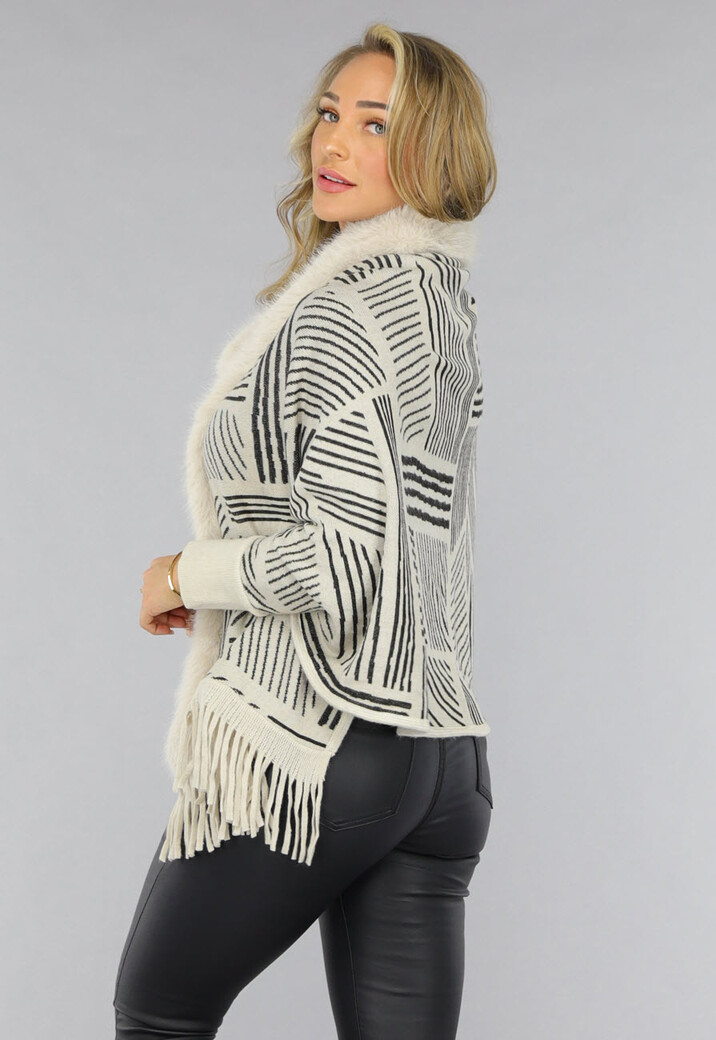 Beige Fluffy Vest met Franjes