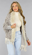 Beige Fluffy Panterprint Cardigan met Franjes