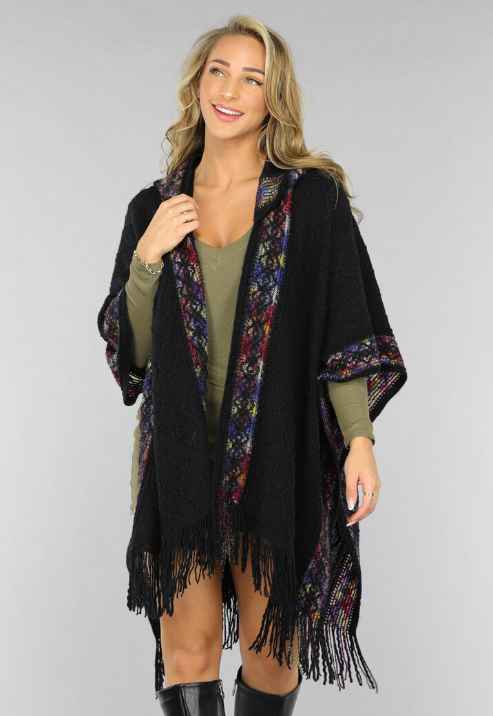 Zwart Fringe Vest met Capuchon