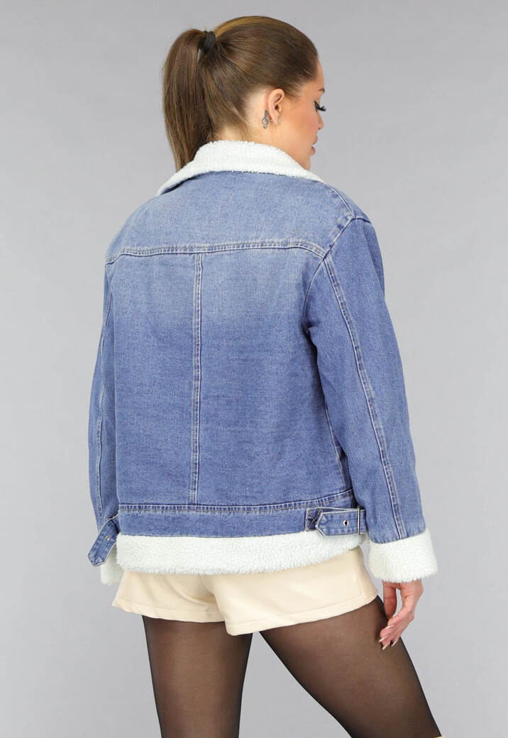 Lichtblauw Denim Teddy Biker Jasje