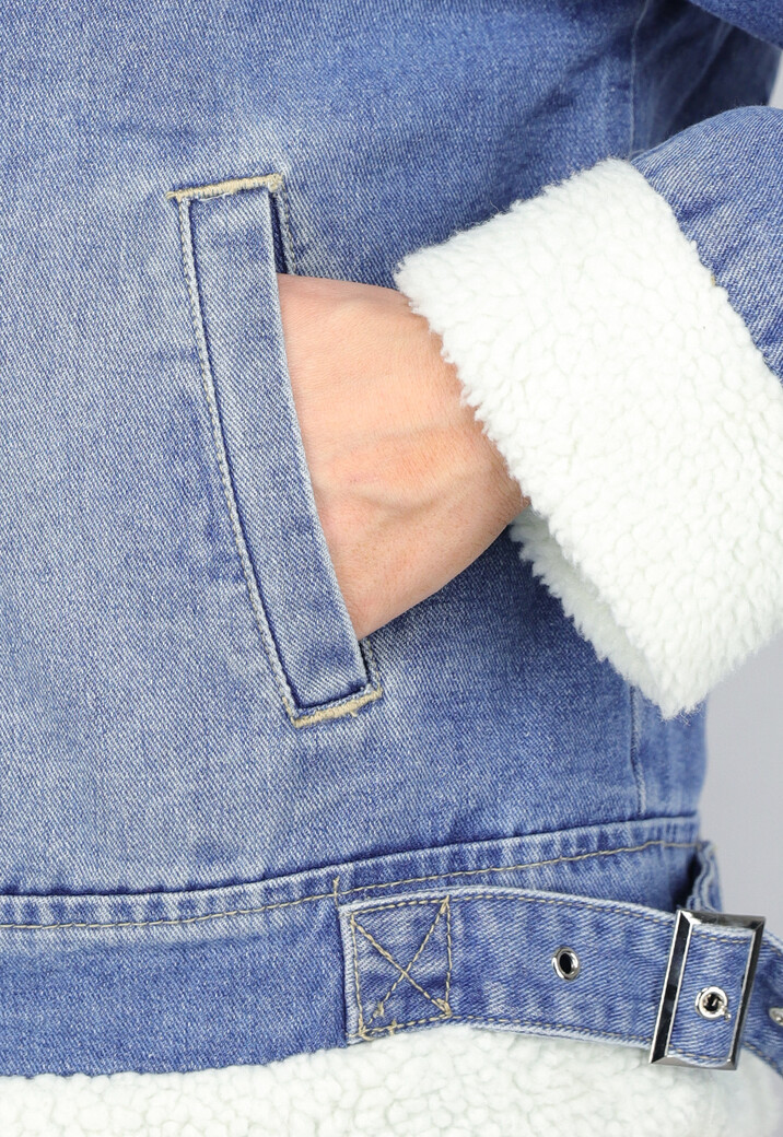 Lichtblauw Denim Teddy Biker Jasje