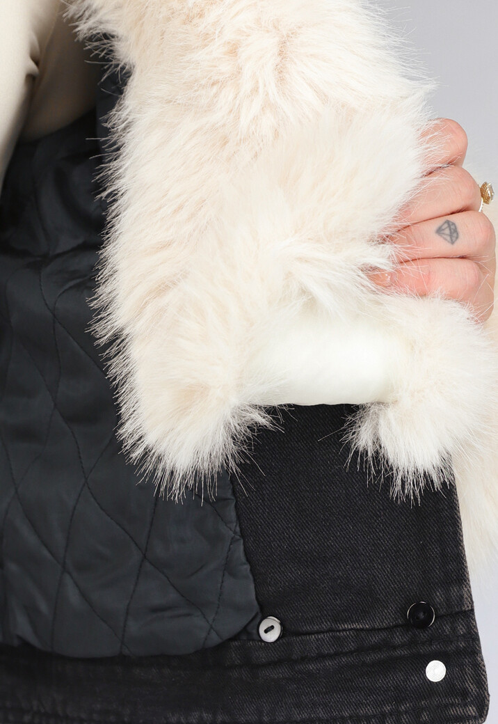 Zwart Jeans Jasje met Bontkraag