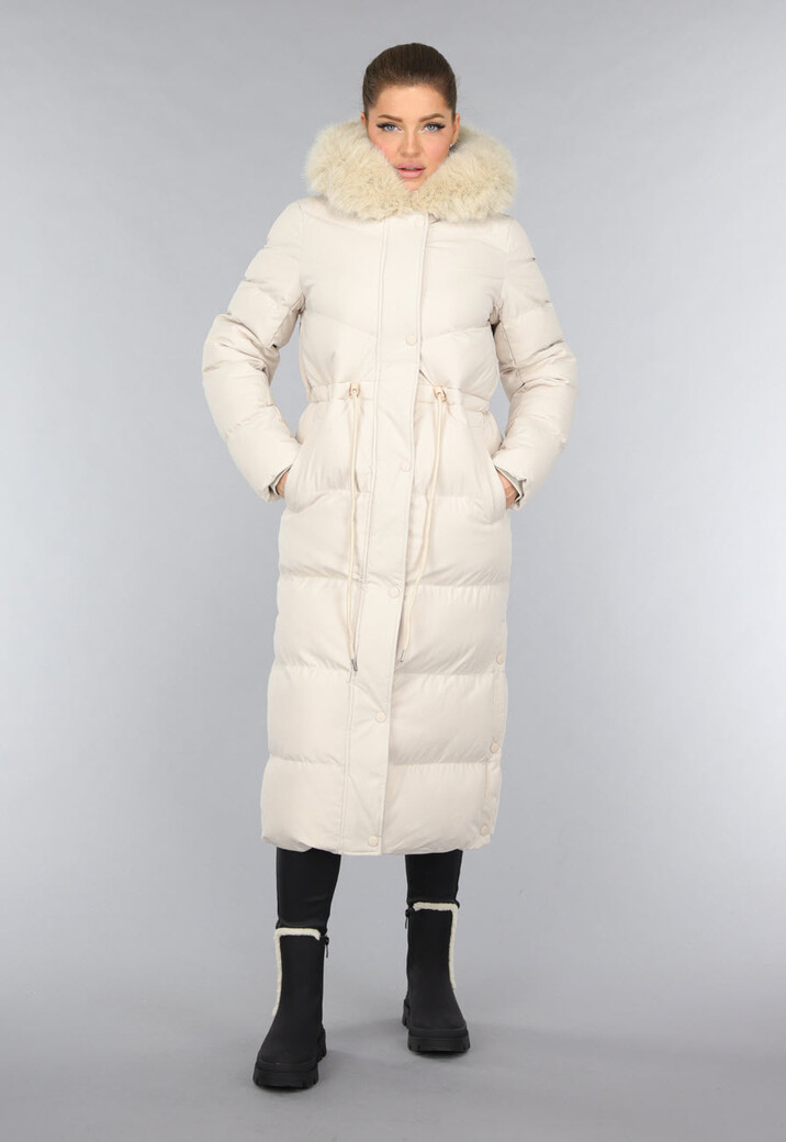 Beige Gewatteerde Parka met Bontkraag