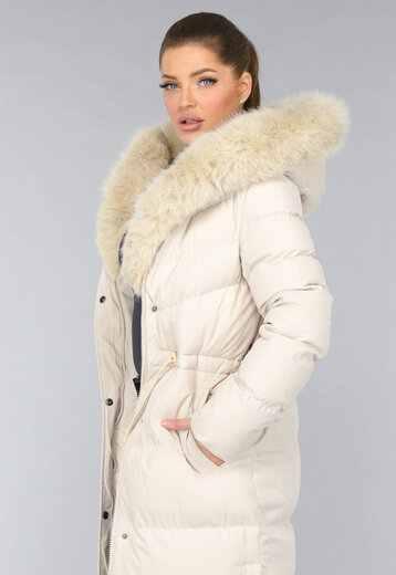 NEW0210 Beige Gewatteerde Parka met Bontkraag