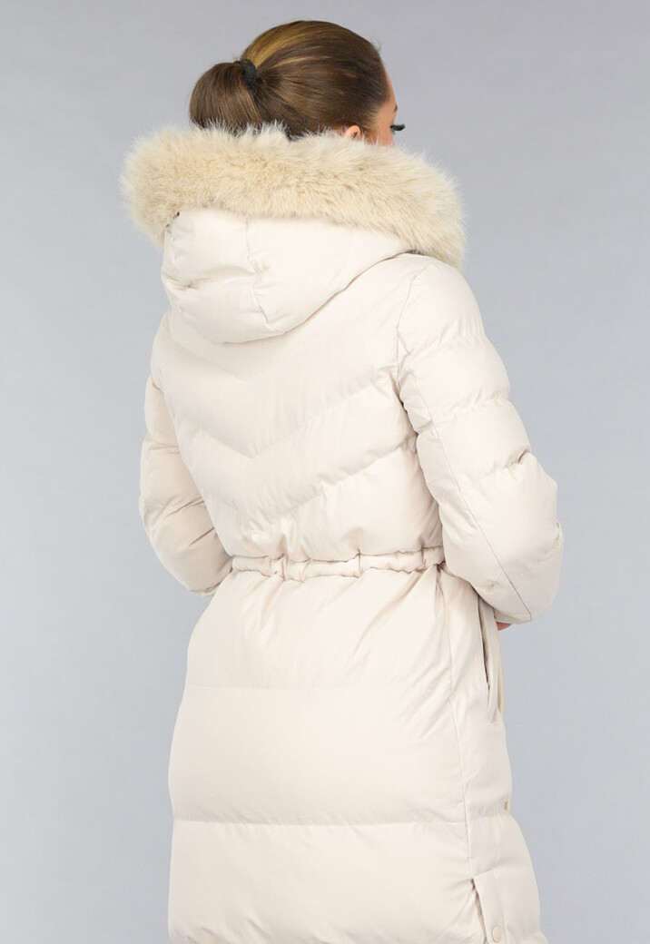 Beige Gewatteerde Parka met Bontkraag