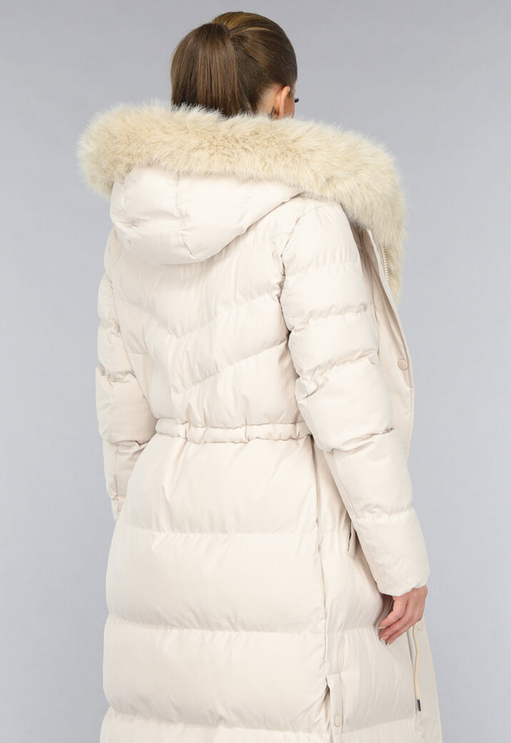 Beige Gewatteerde Parka met Bontkraag