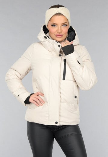 NEW0210 Korte Beige Winterjas met Duimgaten