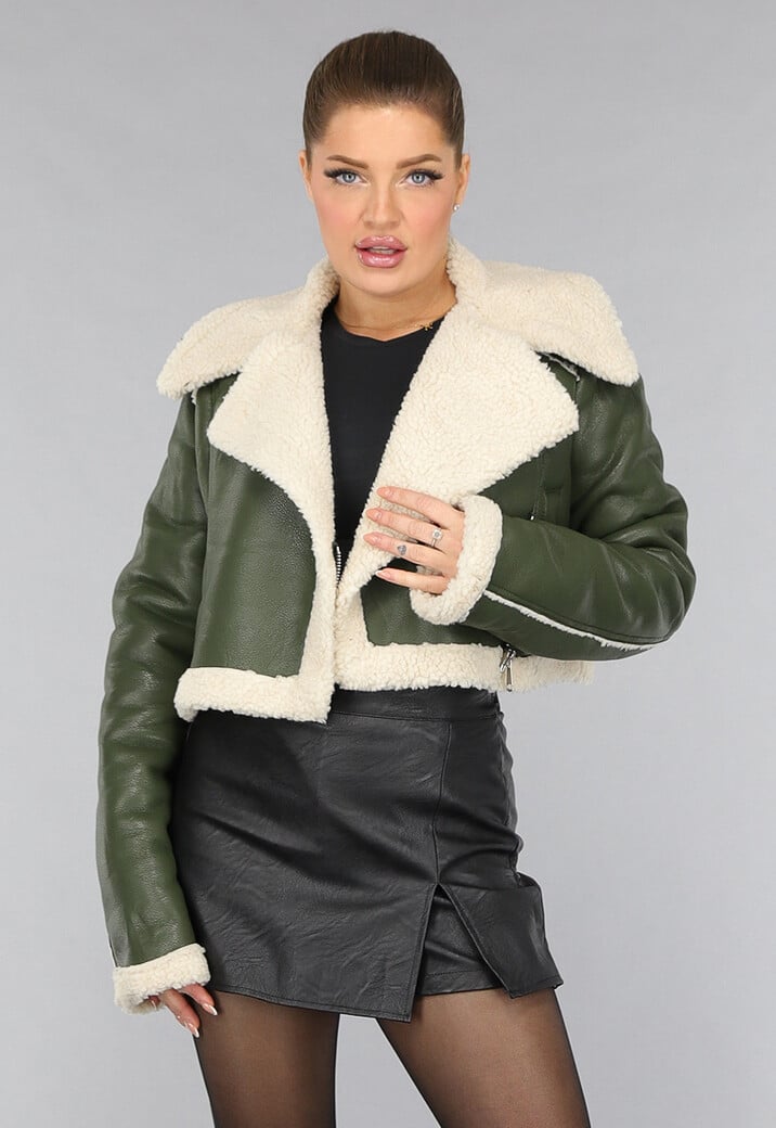 Donkergroene Cropped Lammy Coat