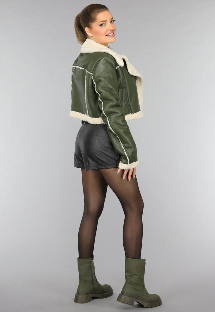 Donkergroene Cropped Lammy Coat