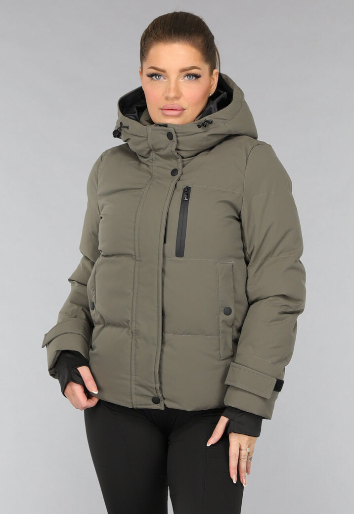 Korte Taupe Winterjas met Capuchon