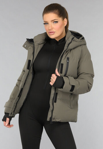 Fleece gevoerde parka met capuchon voor dames, winterjas, lange, warme winterjas met zakken, casual, buiten, zwart en roze, medium