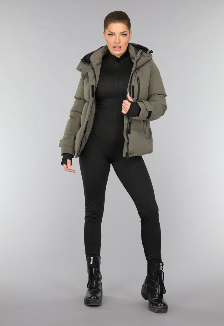 Korte Taupe Winterjas met Capuchon