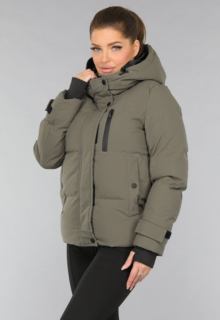 Korte Taupe Winterjas met Capuchon