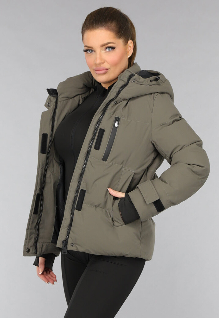 Korte Taupe Winterjas met Capuchon