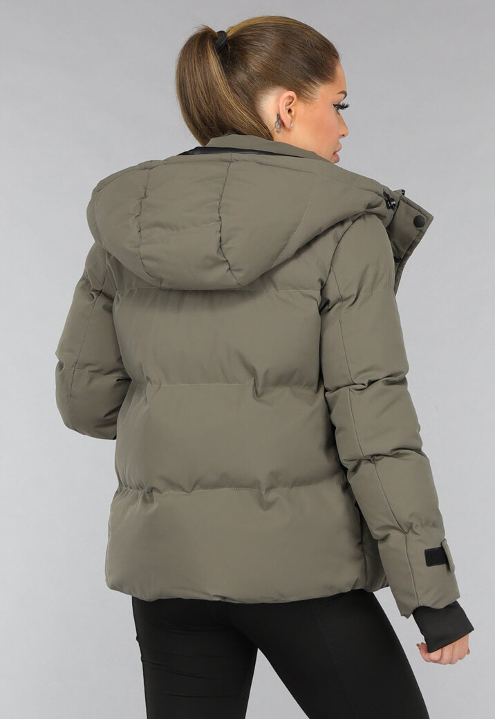 Korte Taupe Winterjas met Capuchon