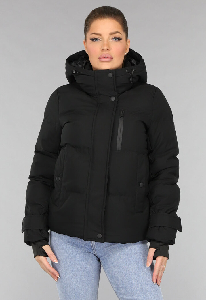 Zwarte Gewatteerde Winterjas met Duimgaten