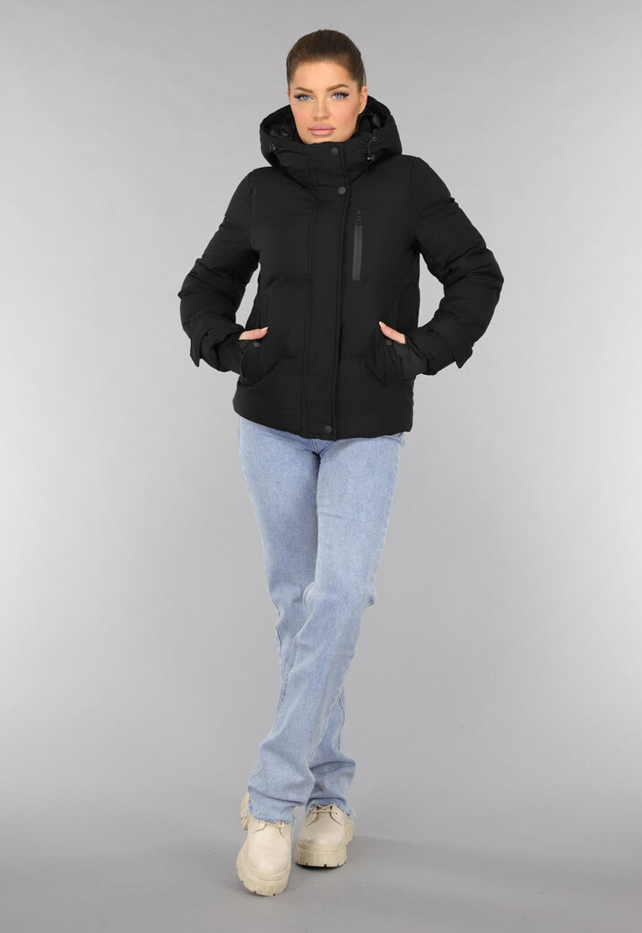 Zwarte Gewatteerde Winterjas met Duimgaten