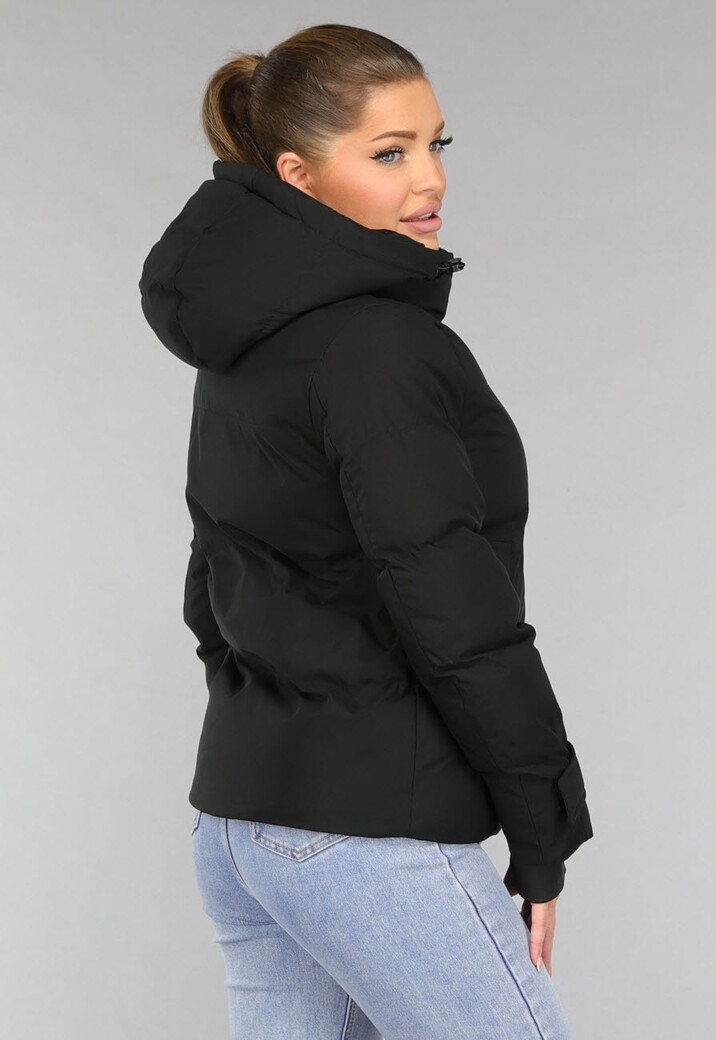 Zwarte Gewatteerde Winterjas met Duimgaten
