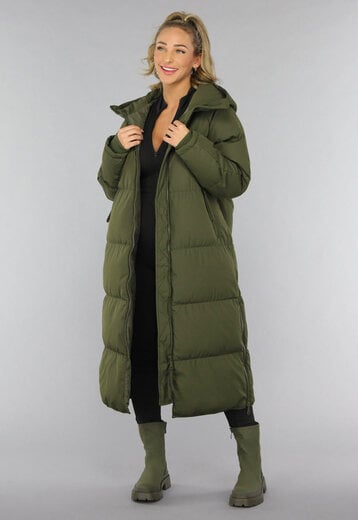 NEW0210 Donkergroene Gewatteerde Lange Oversized Winterjas