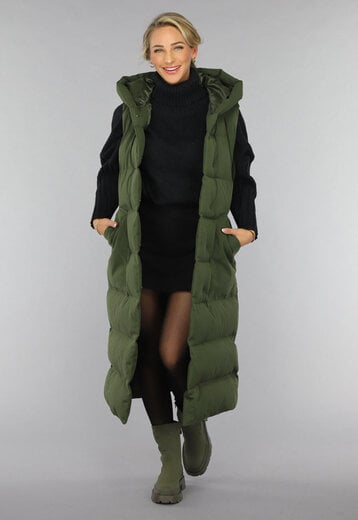 Groene Lange Gewatteerde Bodywarmer