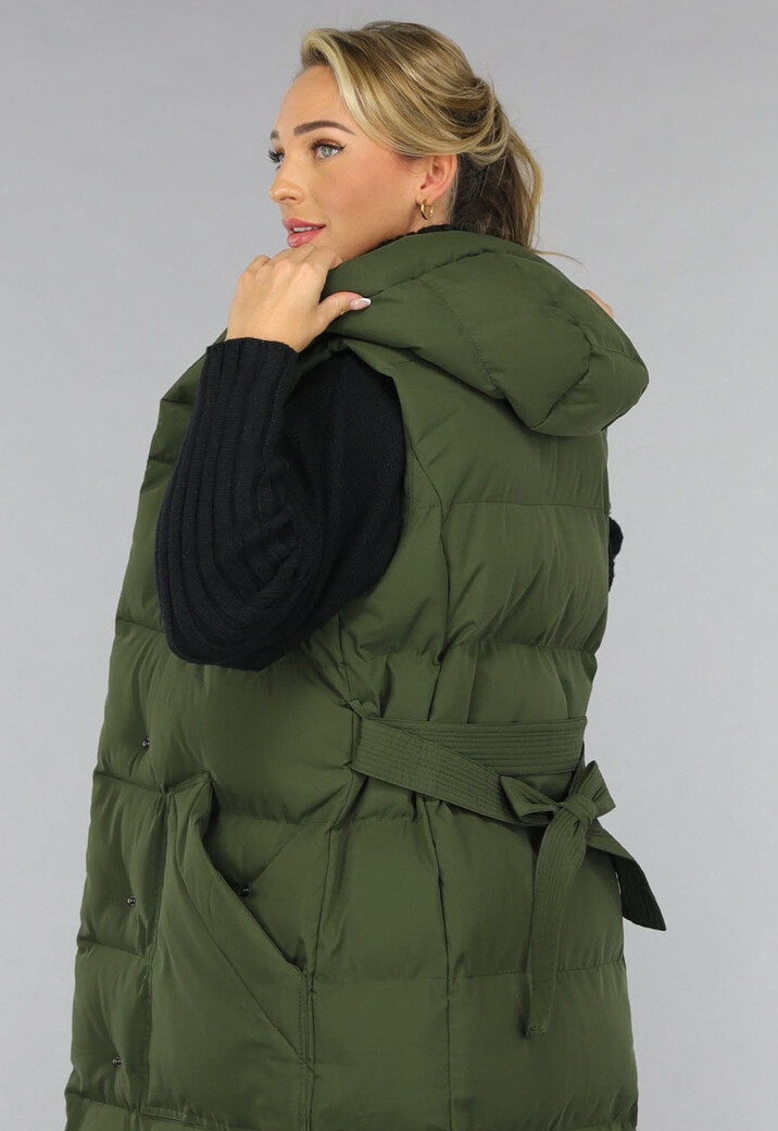 Groene Lange Gewatteerde Bodywarmer met Tailleband