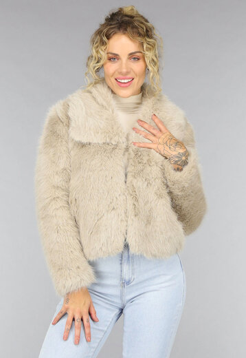 NEW0210 Taupe Faux Fur Jas