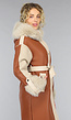 Camel Trenchcoat met Teddy Voering en Bontkraag