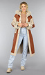 Camel Trenchcoat met Teddy Voering en Bontkraag