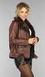 Bruine Lederlook Jas met Faux Fur Kraag